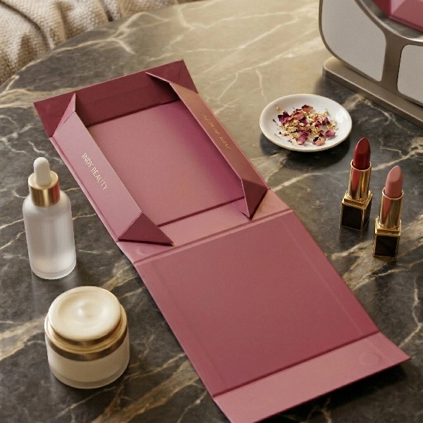 Foldable rigid cosmetic gift box flat pack with luxury finish - QianXun