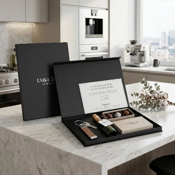 Minimalist black magnetic rigid gift box design - QianXun