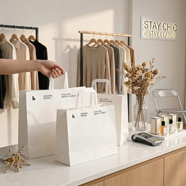 Minimalist white shopping bag premium packaging - QianXun