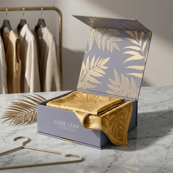 Book-style cardboard gift box with floral lining - QianXun