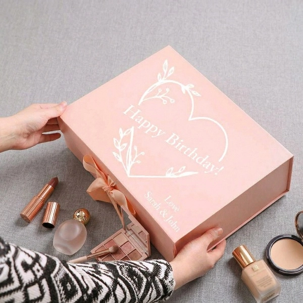 Custom printed cosmetic gift box with ribbon tie - QianXun