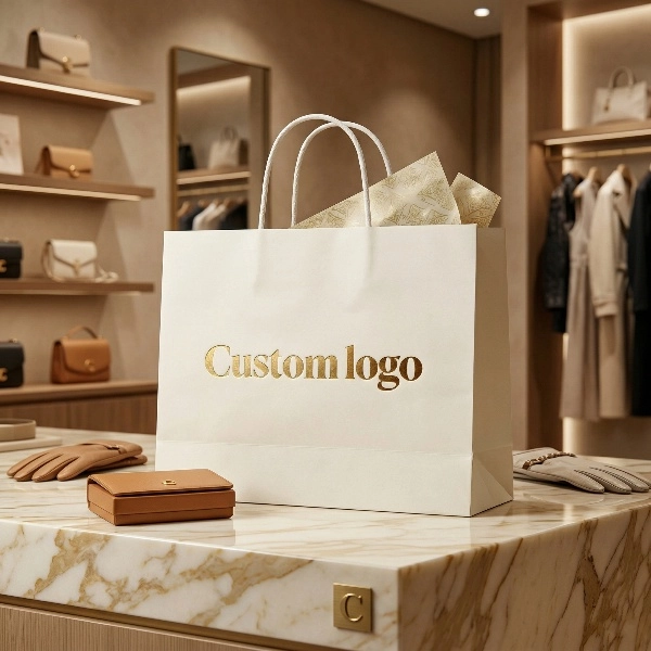 Strong-handled paper bag with foil-stamped logo - QianXun