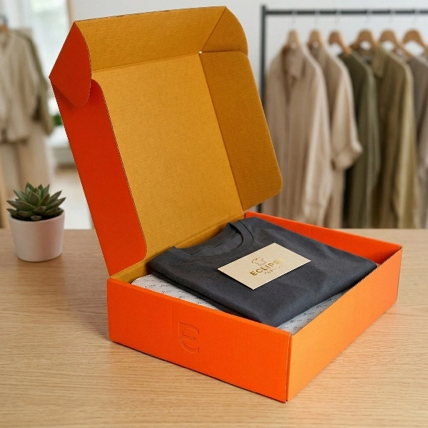 Orange corrugated paper box for clothing brand - QianXun