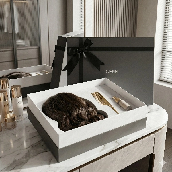 Cardboard wig box lid and base gift packaging - QianXun