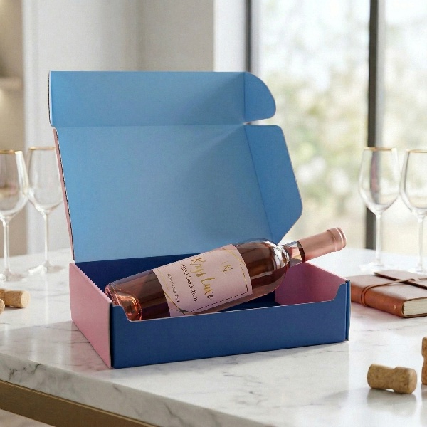 Foldable wine shipping box for single bottle use