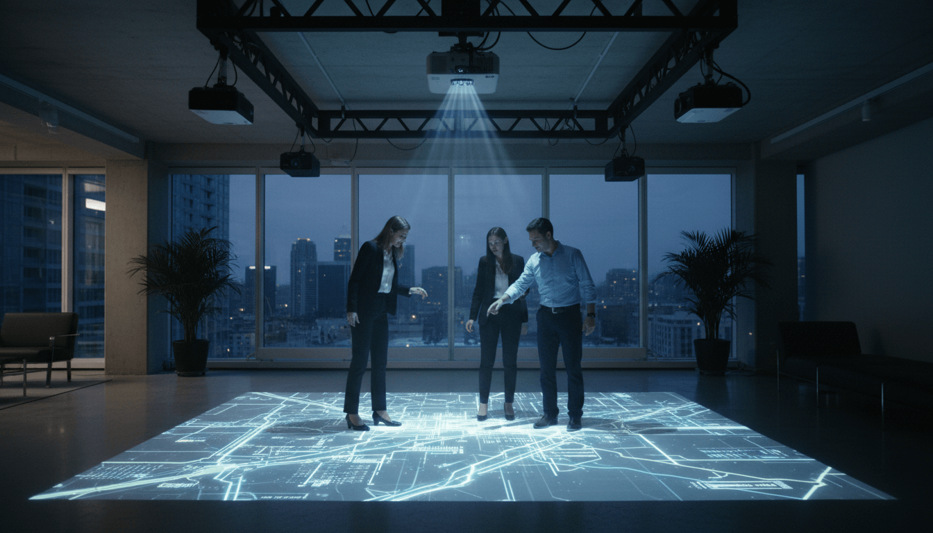 Team using Interactive Projection Software to display data on the floor.