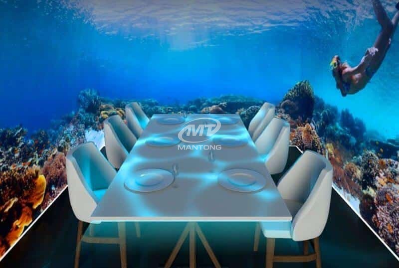 immersive projection mapping Underwater dining with immersive projection mapping.