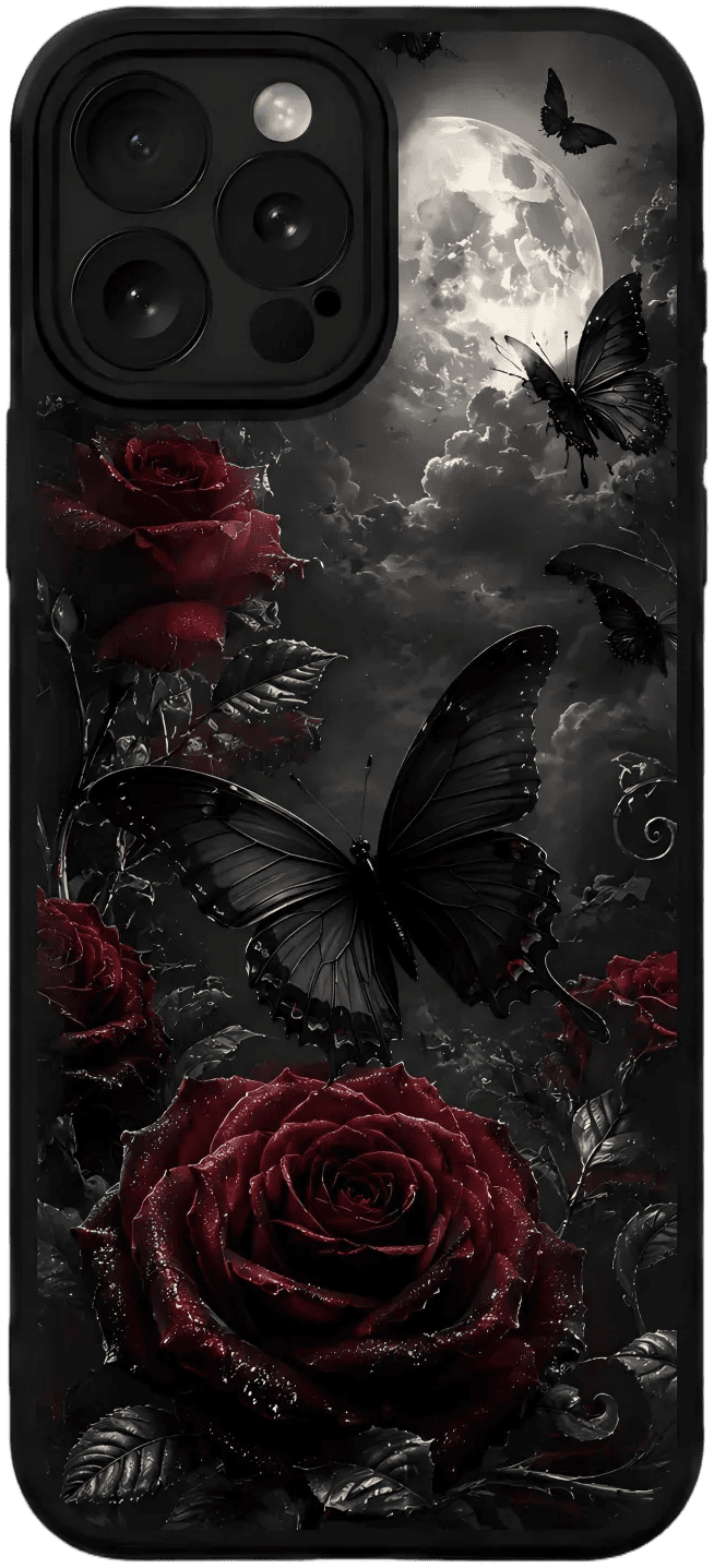 Custom phone case with gothic rose and butterfly design