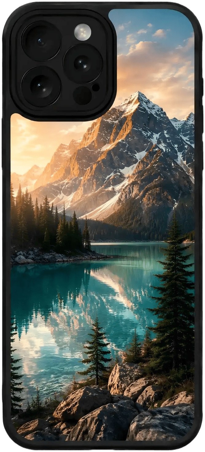 Custom phone case with mountain lake landscape design