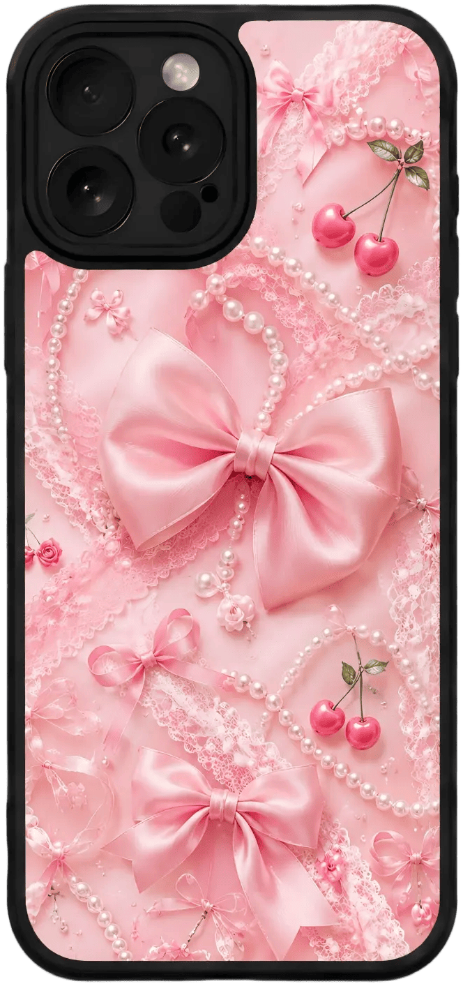Custom phone case with pink bows and pearl design