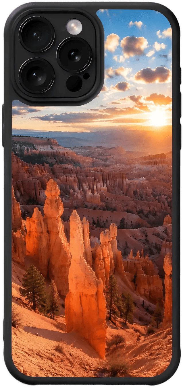 Custom phone case with sunset canyon landscape design