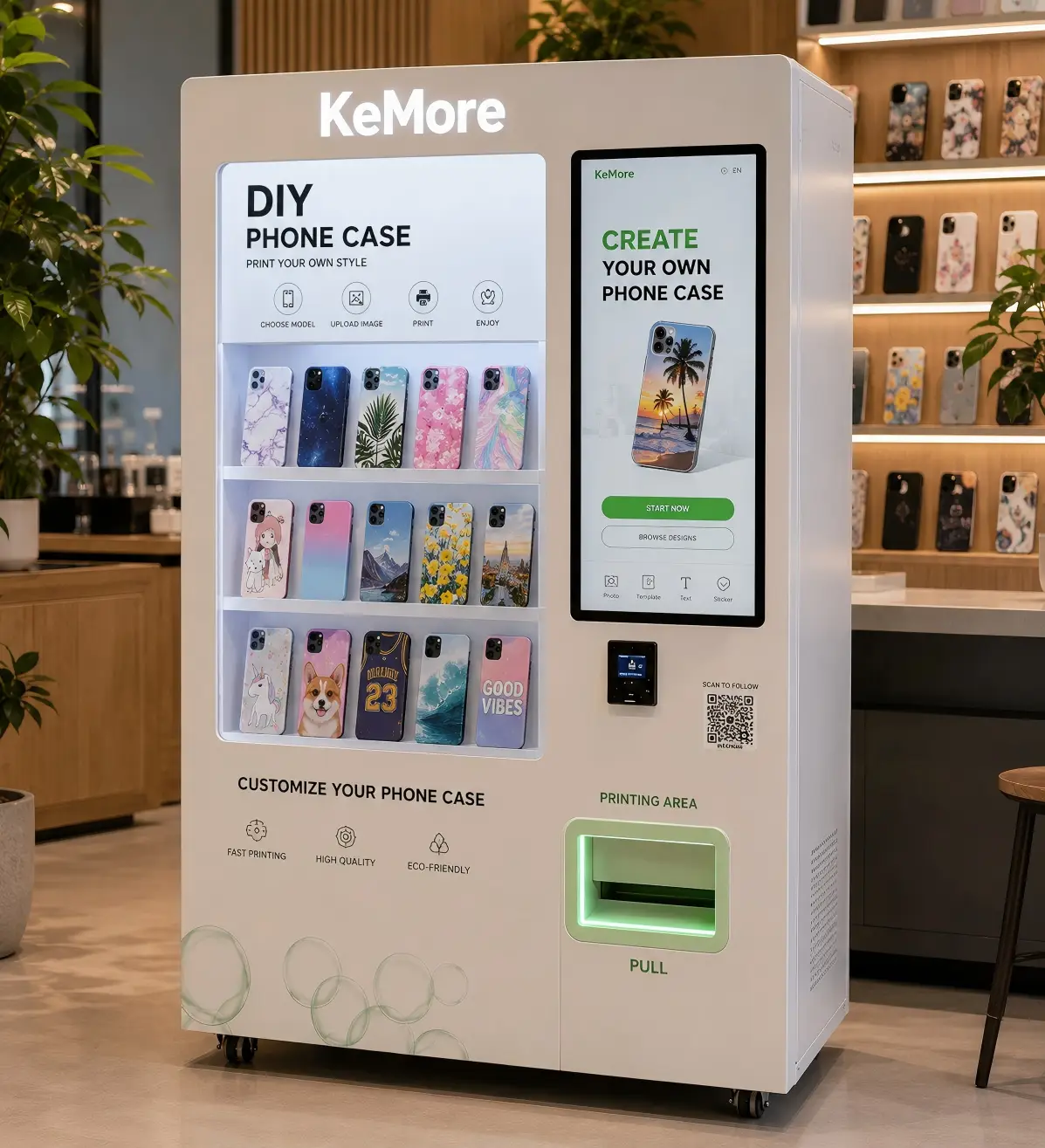 KeMore retail phone case self-service printing machine inventory planning