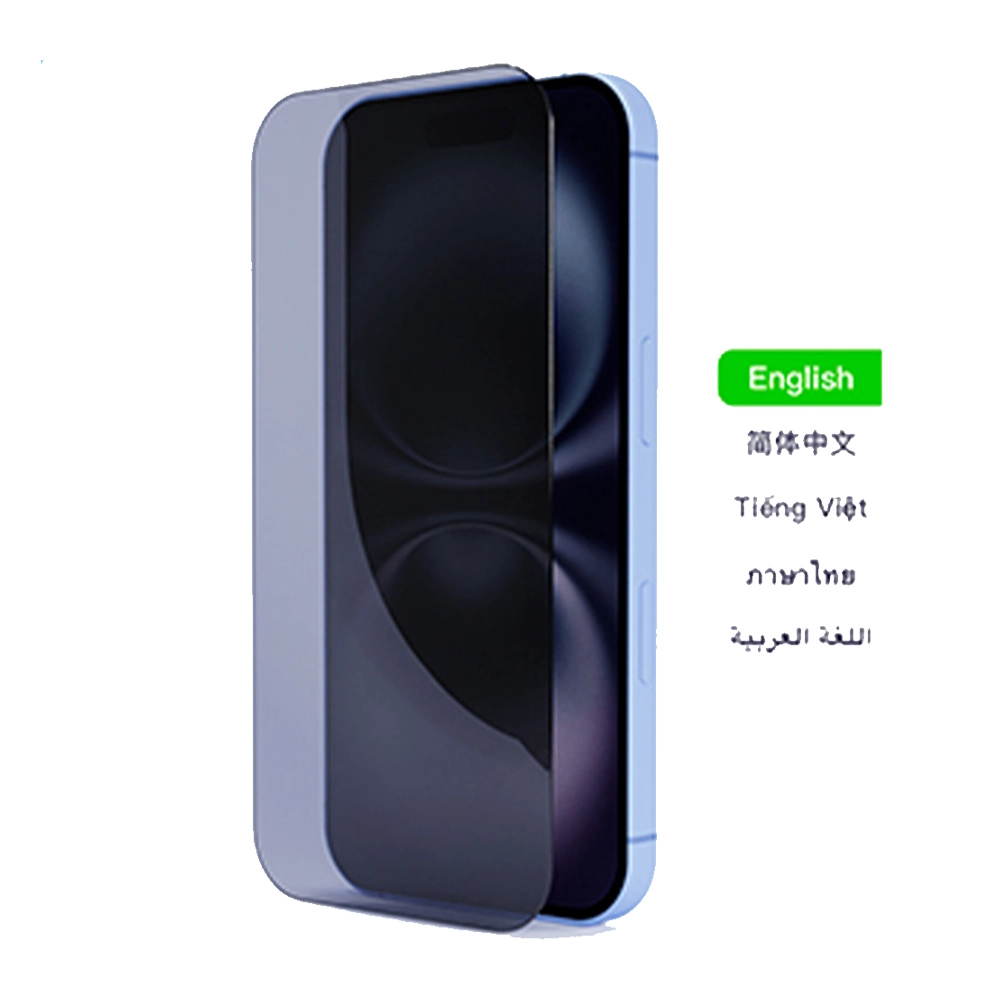Privacy screen protector being applied to a blue smartphone. - KeMore