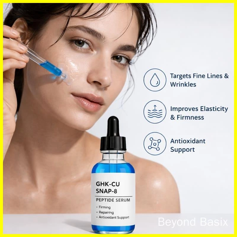 OEM ODM Private Label SNAP-8 GHK-CU Copper Peptide Hyaluronic Acid Anti-Wrinkle Serum Hydrating Firming Face Essence (3) - Beyond Basix