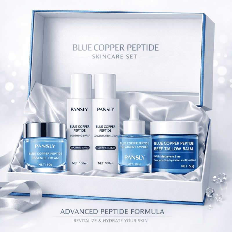 Private Label Blue Copper Peptide Skincare Set Hydrating Soothing Facial Care Kit with Spray Lotion Serum Cream and Balm (1)