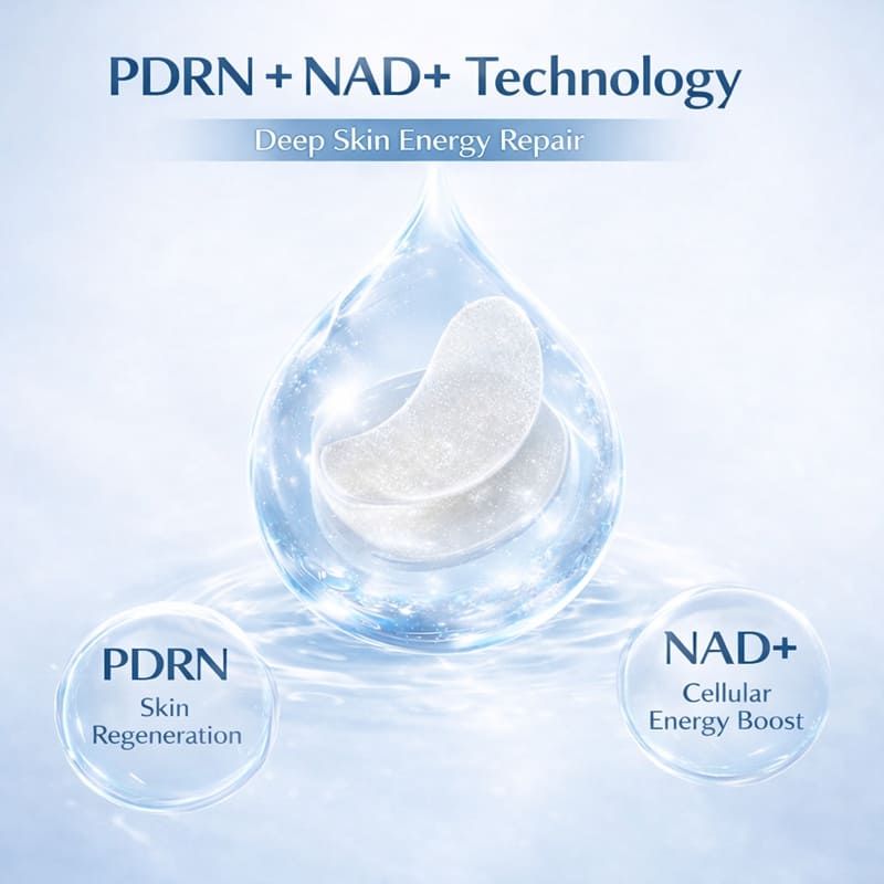 Private Label PDRN NAD+ Peptides Eye Mask Hydrogel Under Eye Patches for Dark Circles Puffiness Fine Lines (4)