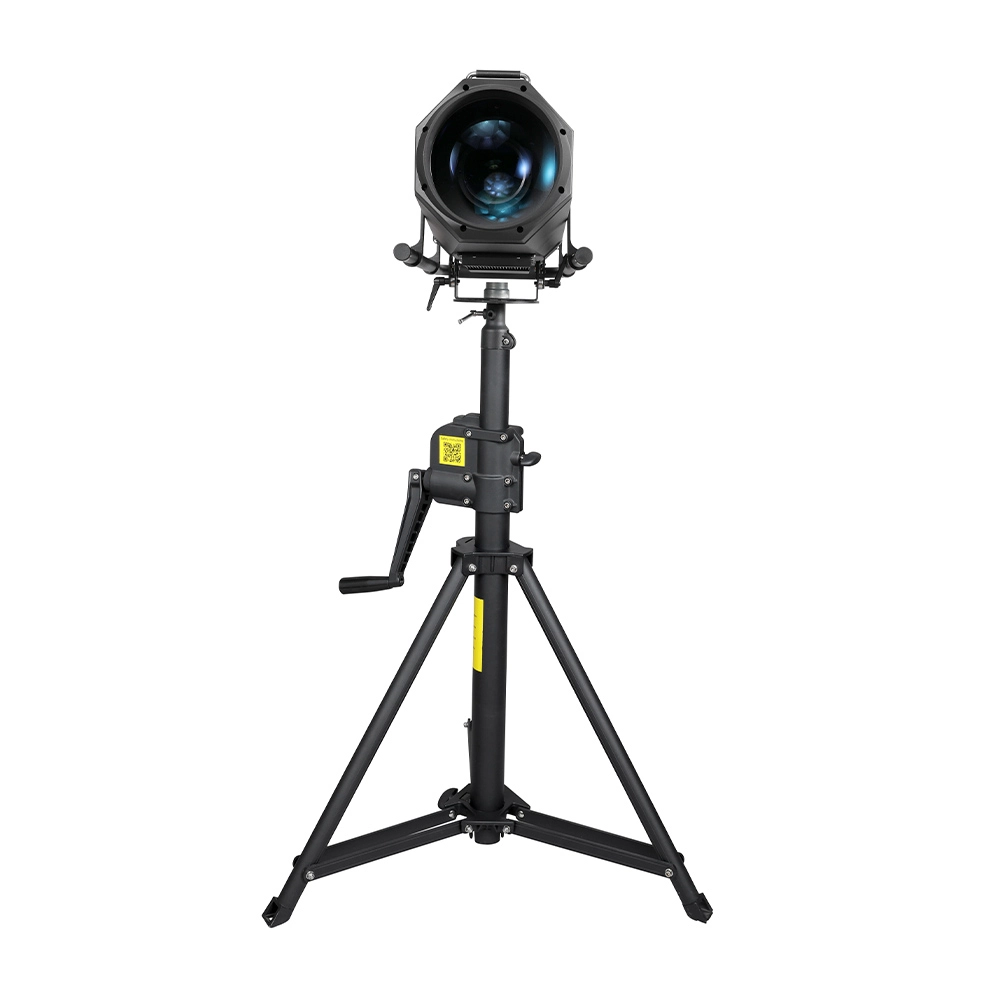 1200W IP54 LED Follow Spot Light front view with lens and tripod stand - Colorful Light
