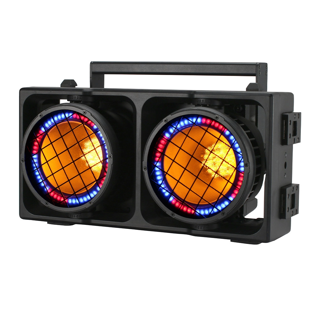 2 Eye Blinder RGBALC 6in1 IP65 showing amber color output with blue and red ring LEDs - Colorful Light