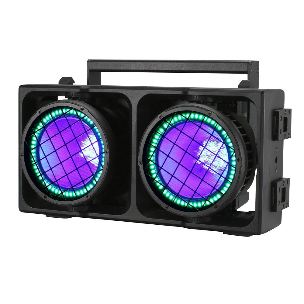 2 Eye Blinder RGBALC 6in1 IP65 showing purple output with green ring LEDs - Colorful Light