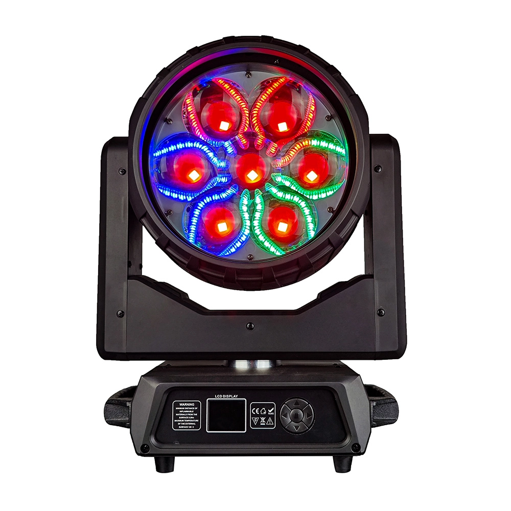 7x60W RGBW 4in1 Bee Eye Wash Light Aura front view with bee eye and aura effects - Colorful Light