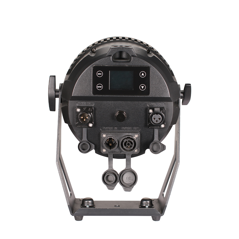 Back view of 7x40W RGBW 4in1 IP65 Bee Eye Zoom Par Can with DMX and power connectors