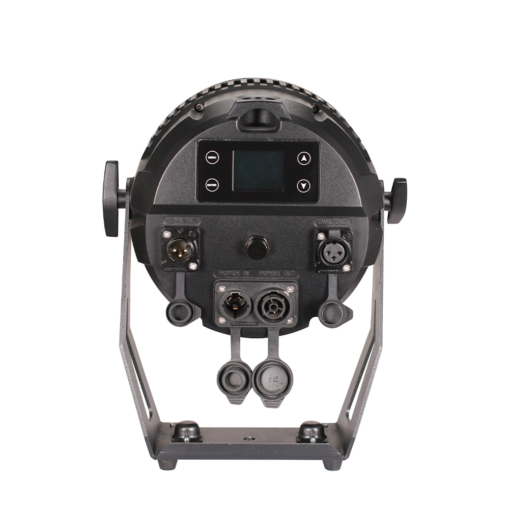 Back view of 7x40W RGBW 4in1 IP65 Bee Eye Zoom Par Can with DMX and power connectors - Colorful Light