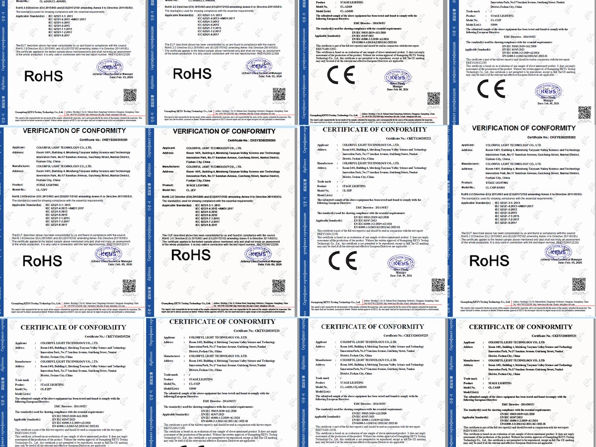 CE and RoHS certificates for Colorful Light LED stage lighting products - Colorful Light