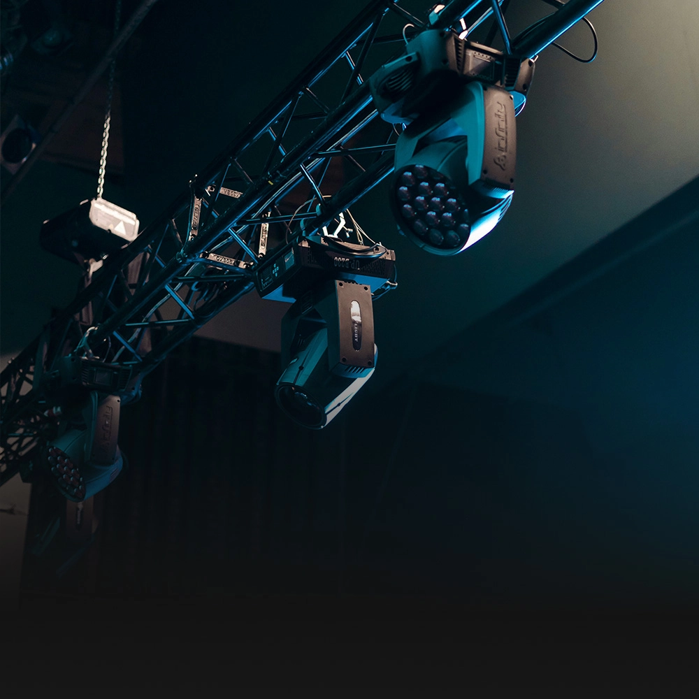 Professional stage lighting project with moving head lights installed on truss system - Colorful Light