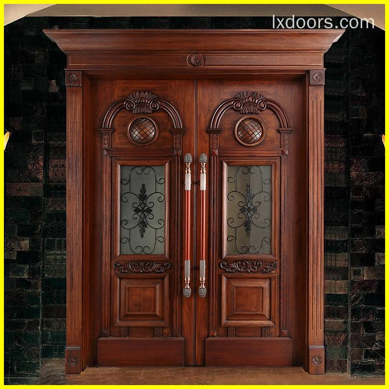 Deluxe wrought iron glass carved double doors