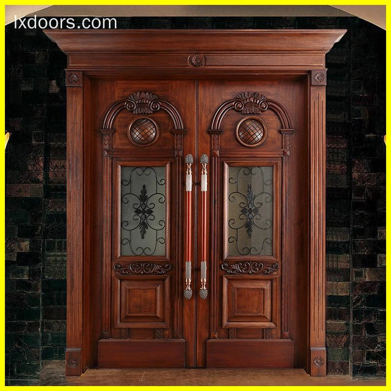 Deluxe wrought iron glass carved double doors