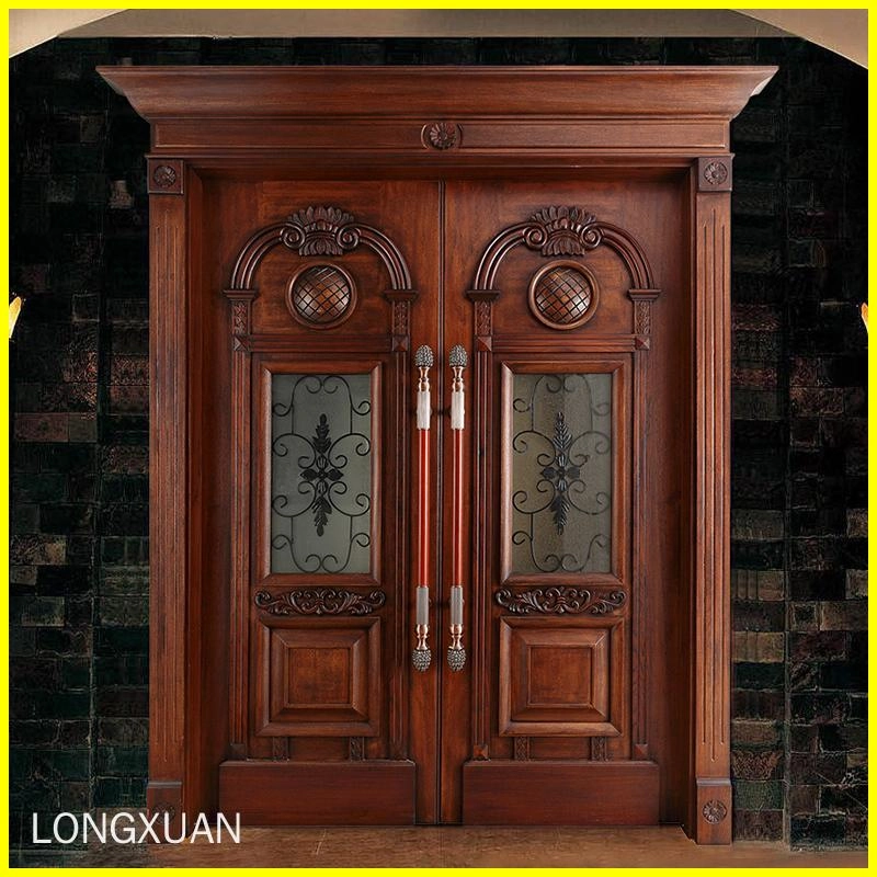 Deluxe wrought iron glass carved double doors