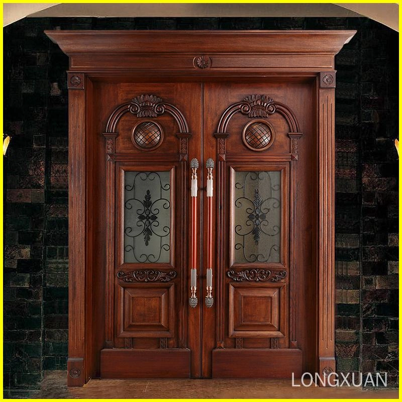 Deluxe wrought iron glass carved double doors