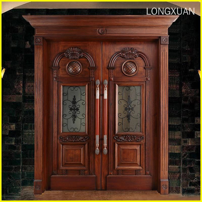 Deluxe wrought iron glass carved double doors