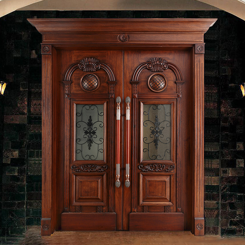 wrought iron glass carved double doors
