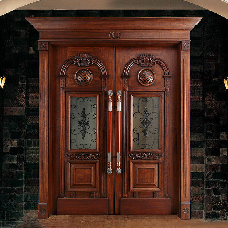 Deluxe wrought iron glass carved double doors