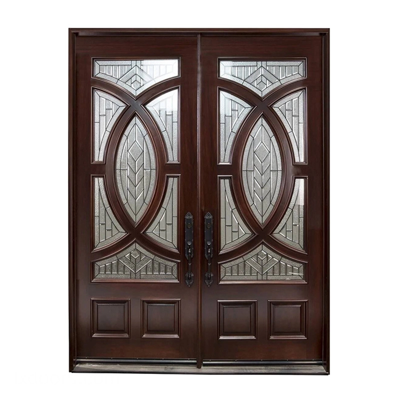 Deluxe double opening inlaid glass wooden doors