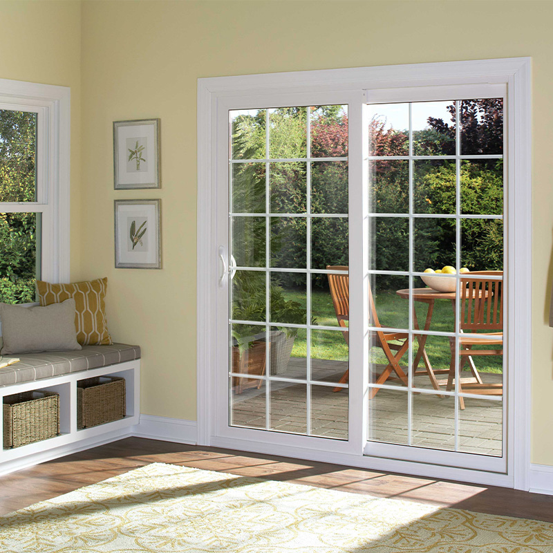 French wood lattice glass white sliding door