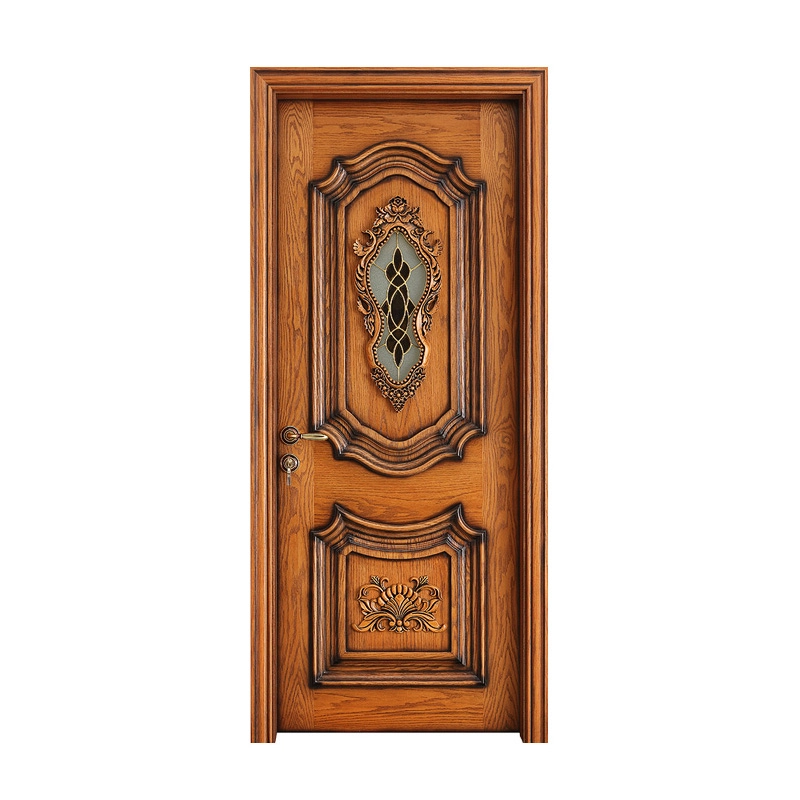 Red oak luxury copper bar inlaid glass door