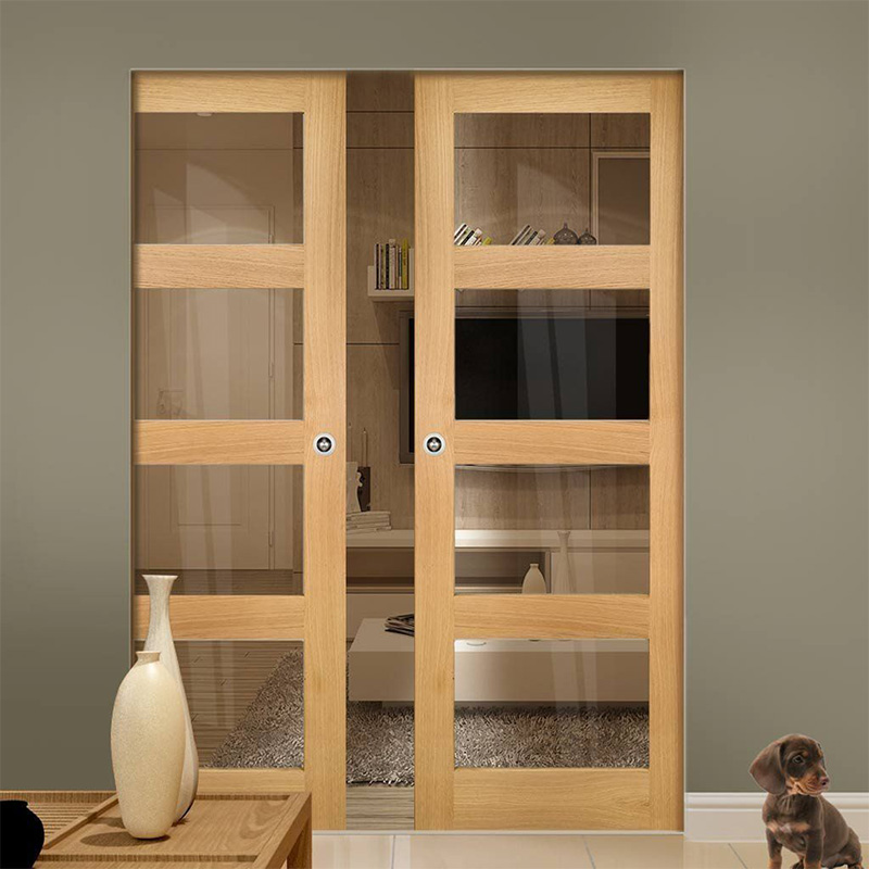 Double opening glass pocket wooden door