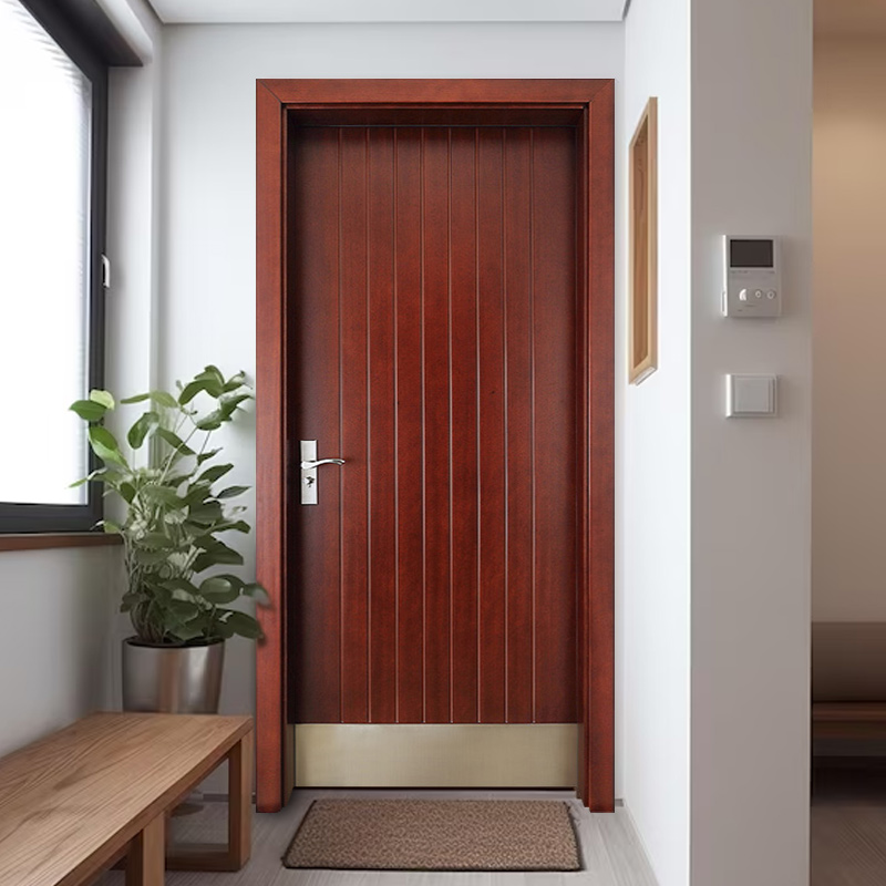 Modern wooden doors with stainless steel baseboards