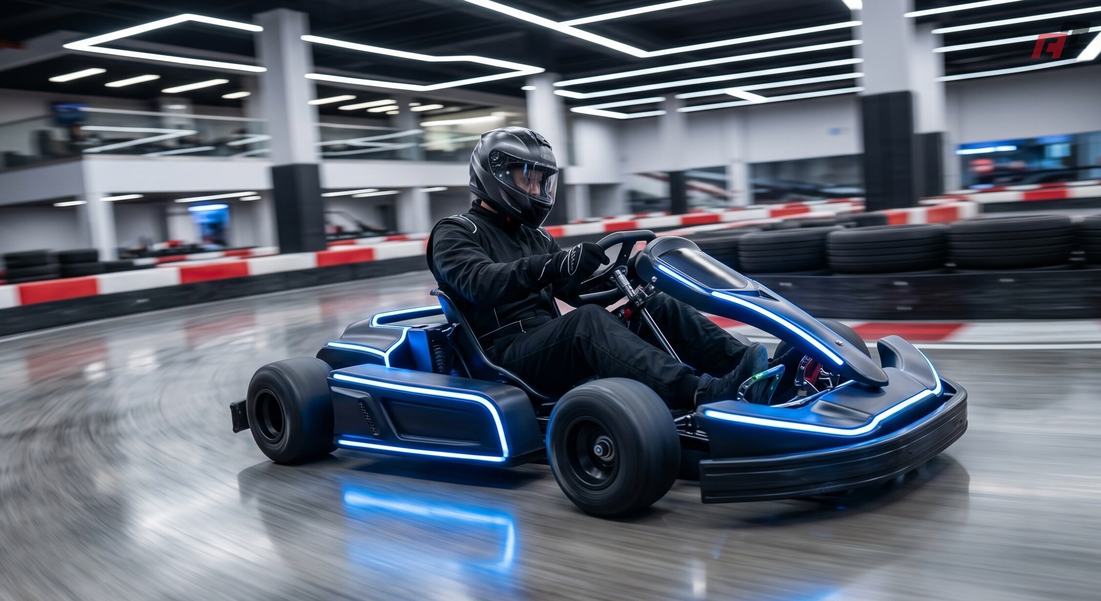 a modern electric commercial go-kart cornering sharply a modern electric commercial go-kart cornering sharply