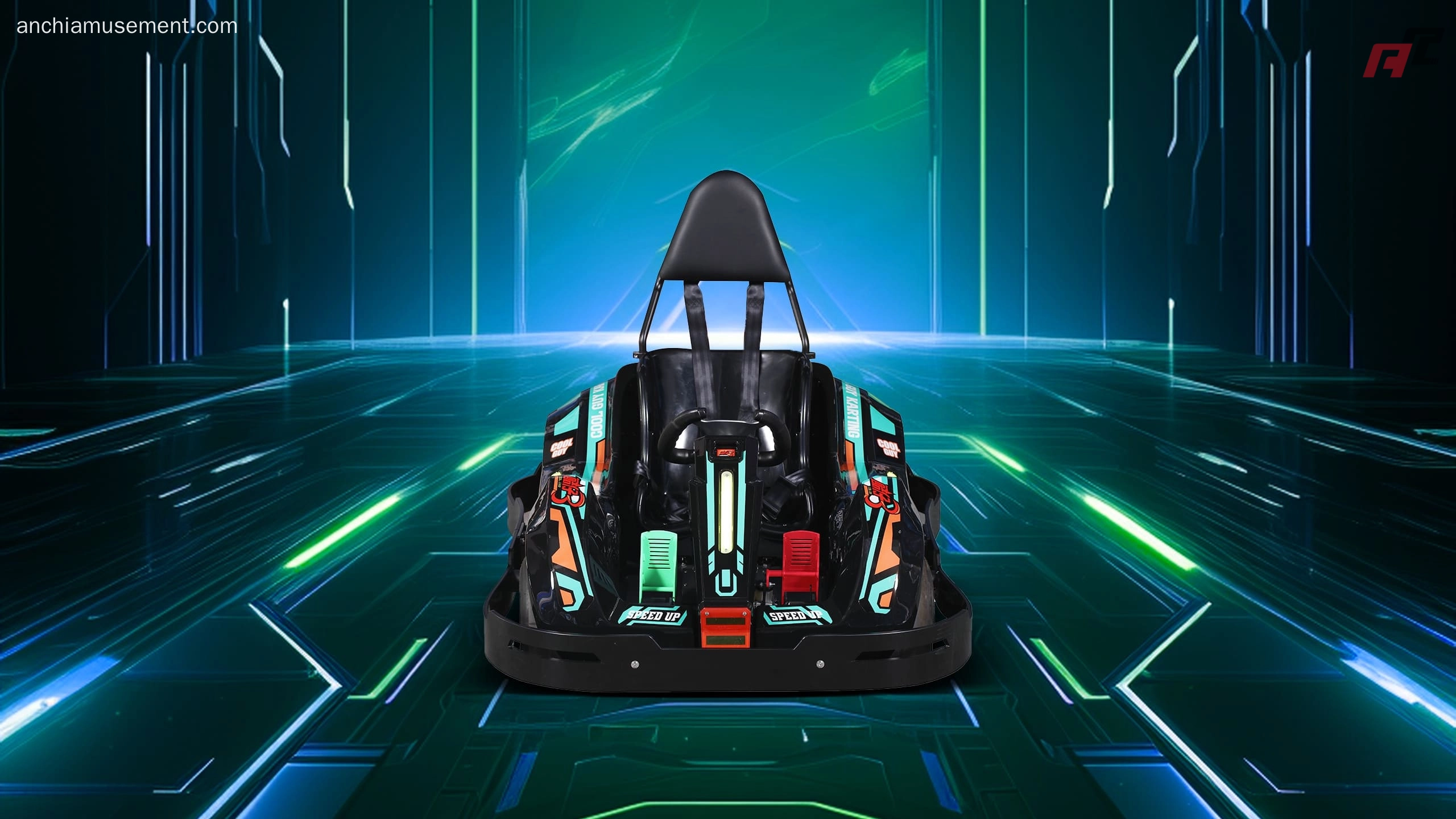 Karts eléctricos de alta velocidad para niños, de color verde y con frente ancho Karts eléctricos de alta velocidad para niños con frente verde anchi