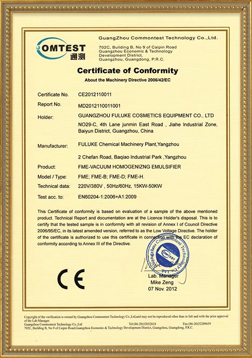 Certificate of conformity - FULUKE