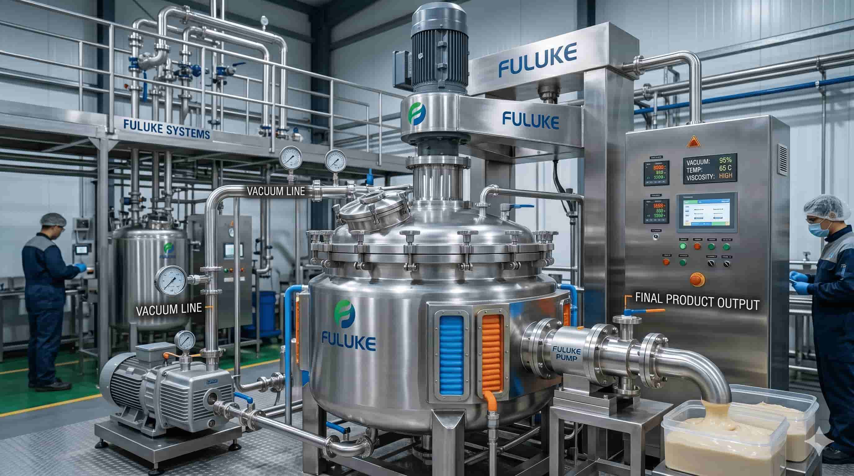 Fuluke industrial vacuum emulsifying mixer machine in a chemical factory.