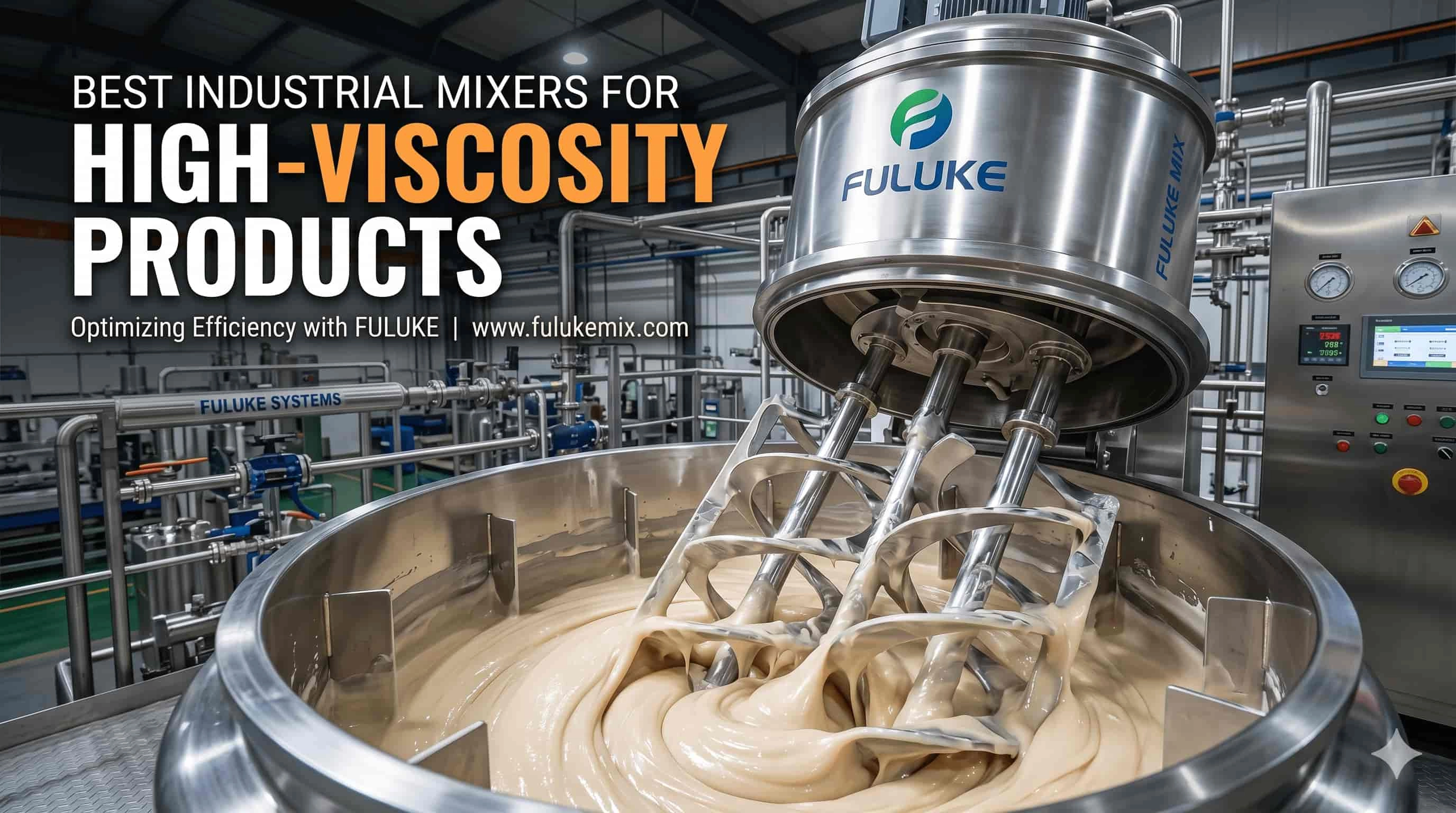 Fuluke industrial mixer processing high-viscosity cream in a stainless steel vat. - FULUKE