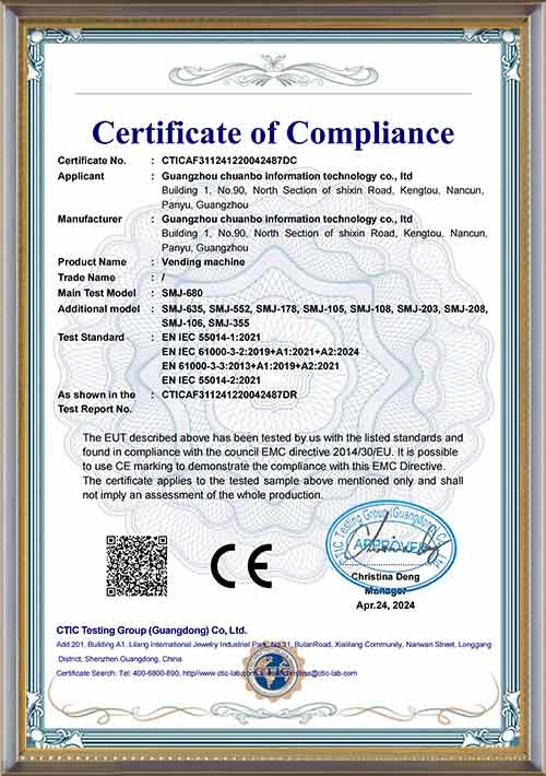 Vending Machine CE-EMC Certificate