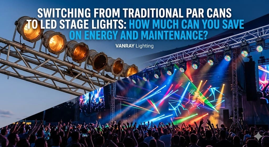 Alte PAR-Scheinwerfer im Vergleich zu neuen LED-Bühnenleuchten – was die Energieeinsparung angeht. – Vanray