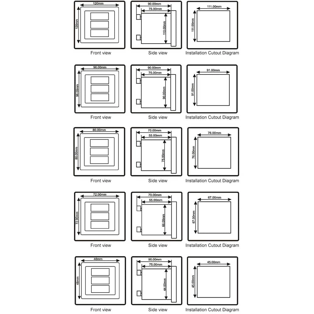 Dimensions and installation dimensions of three-phase electric energy panel meter - EcoNewlink