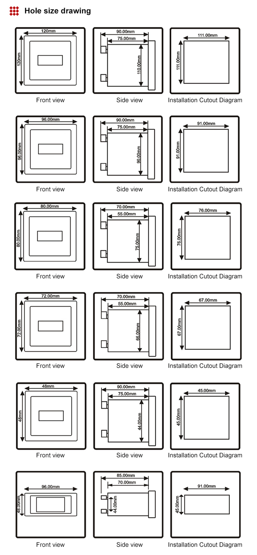 Hole size drawing - EcoNewlink