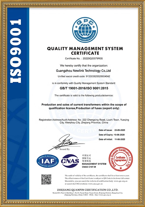Newlink-Manufacturer-ISO-Certificate-Current-transformer-Fuse - EcoNewlink